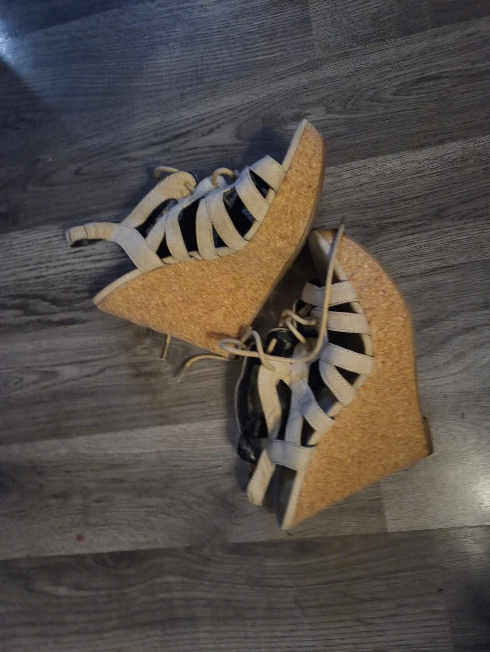 Birkenstock Tan Suede Cork Lace-Up Wedge Sandals